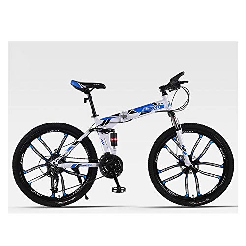 Plegables : KXDLR 26" Mens Rueda Adultos Nios De Doble Suspensin Bicicleta De Montaa Marco 24 Velocidad De Acero De Alto Carbono, Azul