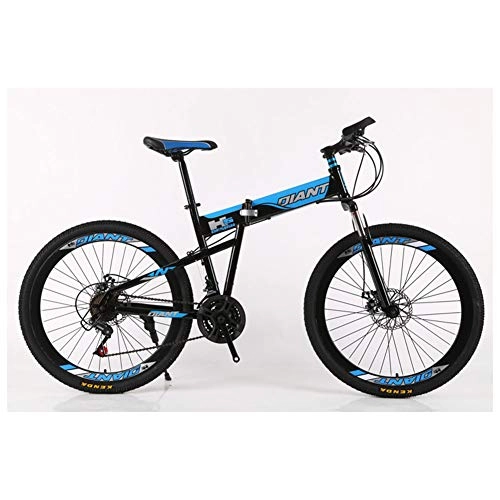 Plegables : KXDLR Bici de montaña Plegable 21-30 Velocidades de Bicicletas Tenedor de suspensión MTB Marco Plegable 26" Ruedas con Frenos de Doble Disco, Azul, 27 Speed