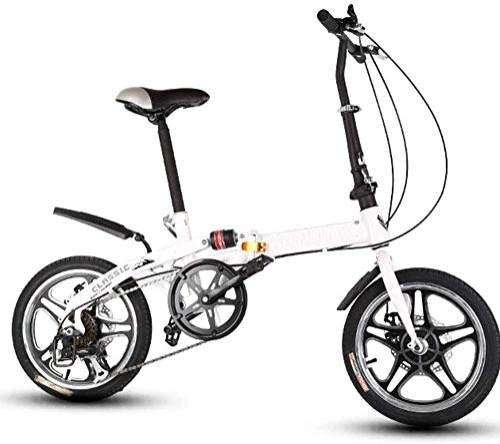 Plegables : L.HPT Bicicleta Plegable de 16 Pulgadas con amortiguación de Velocidad y Velocidad Variable Bicicleta Doble Freno de Disco Scooter de una Rueda, Blanco (Color: Blanco)