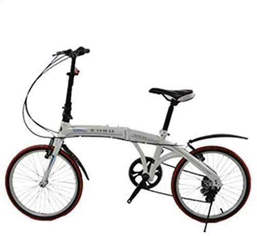 Plegables : L.HPT Bicicleta Plegable de Velocidad Variable Plegable Coche de 20 Pulgadas V Velocidad de Freno Bicicleta Hombres y Mujeres Bicicleta Mini Bicicleta Plegable, Rojo (Color: Blanco)