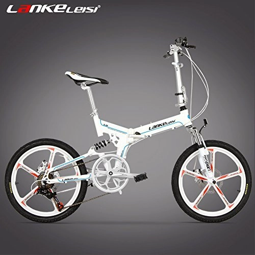 Plegables : LANKELEISI V8 Bicicleta Plegable de 20 Pulgadas, llanta de aleación de magnesio integrada, Ambos Frenos de Disco, Sistema de Control de Velocidad, Velocidad 7 (Blanco)