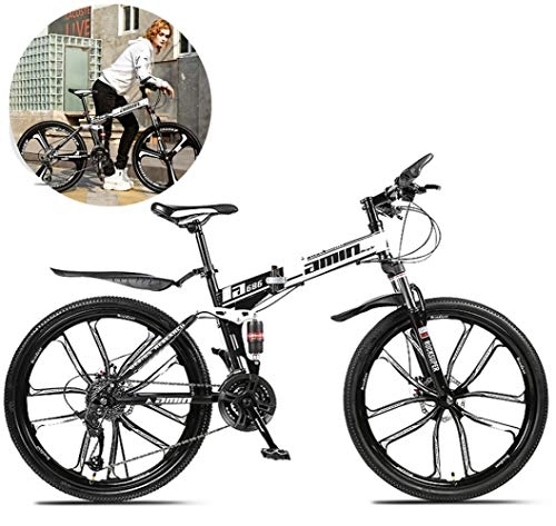 Plegables : LCAZR Adulto Bicicleta de montaña Plegable, Bicicletas de Doble Disco de Freno, Bicicletas 26" Cuadro Acero, Propósito General Mujer Hombre, 24-Speed / Negro