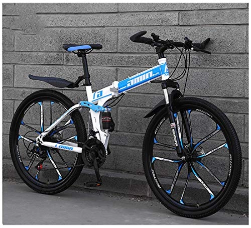 Plegables : LCAZR Bicicleta de montaña Plegable de 26 Pulgadas, 24 velocidades, Doble Freno de Disco suspensión Delantero antideslizamiento, Marco de Aluminio Ligero, Horquilla de suspensión / Blue