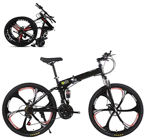 Plegables : LCAZR Plegable Bicicleta De Montaña De 26 Pulgadas, Bicicleta De Montaña para Adultos De 21 Shifter Velocidad del Acelerador con El Cortador 6 Rueda / Negro