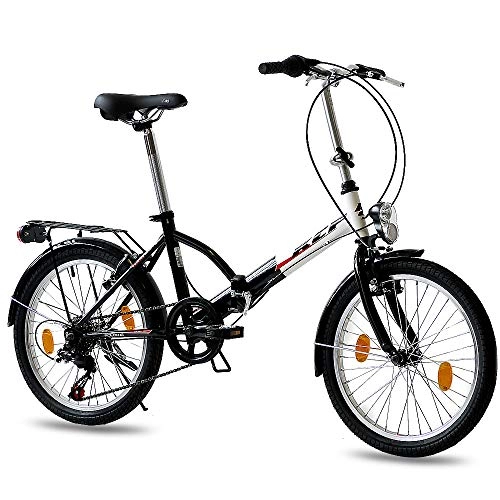 Plegables : Leader 20 Inch Folding Bike City Bike FOLDO 6 Speed Shimano Unisex Bike - Black White (sw)