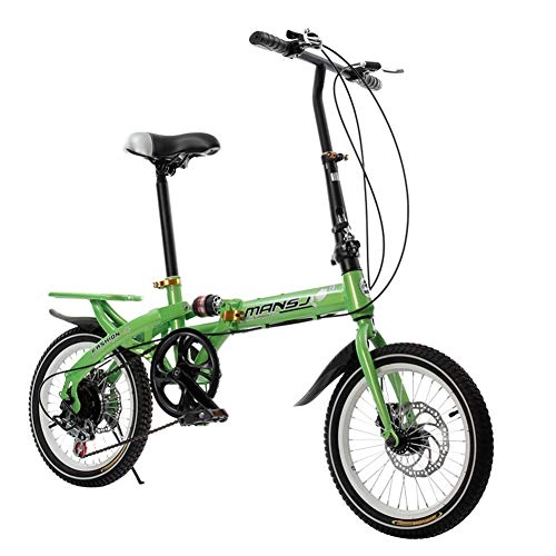 Plegables : LHLCG Bicicleta Plegable de 16 Pulgadas, 6 velocidades, diseo de liberacin rpida, Freno de Disco, Amortiguador, Green