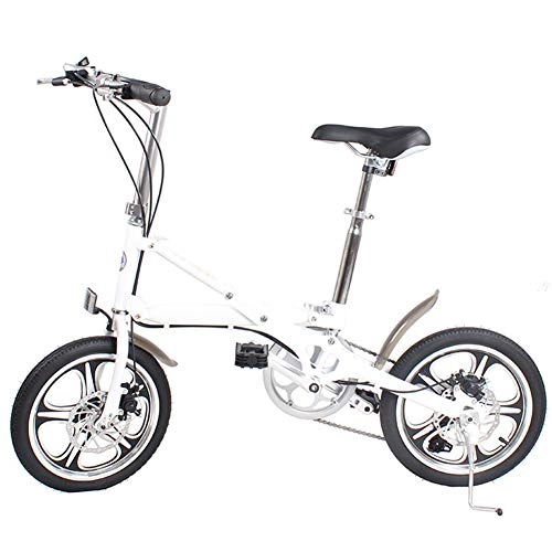 Plegables : LHLCG Bicicleta Plegable del Freno de Disco de Cambio de la aleacin de Aluminio de la Bicicleta de 16 Pulgadas Mini, White