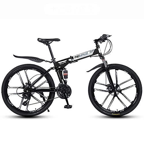 Plegables : LHQ-HQ Bicicleta de montaña de 26 pulgadas de 24 velocidades de 10 ruedas para adultos, de velocidad variable, plegable, bicicleta de montaña, doble disco de amortiguación, color negro