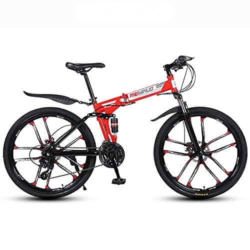 Plegables : LHQ-HQ Bicicleta de montaña de 26 pulgadas de 27 velocidades de 10 ruedas para adultos, de velocidad variable, plegable, bicicleta de montaña de doble disco, color rojo