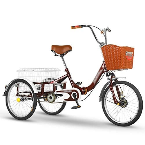 Plegables : LICHUXIN Adulto Bicicleta Pedal Ciclismo Bicicleta Triciclo Plegable con Cestas 24 Pulgadas Bicicleta De Triciclo para Compras Deportivas Al Aire Libre (Color : Wine Red)