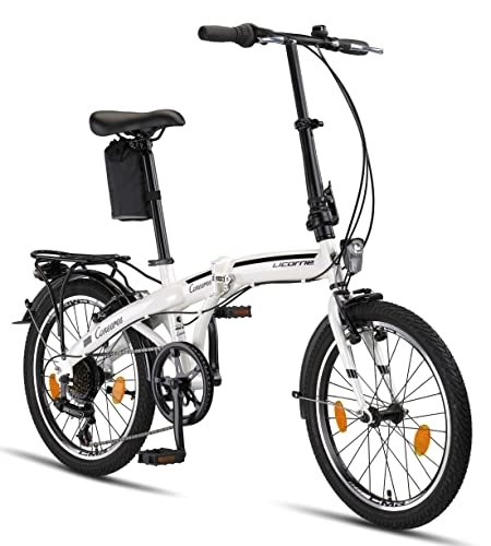 Plegables : Licorne Bike Bicicleta plegable prémium de 20 pulgadas, para hombres, niños, niñas y mujeres, cambio de 6 velocidades, bicicleta holandesa, Conser, blanco / negro