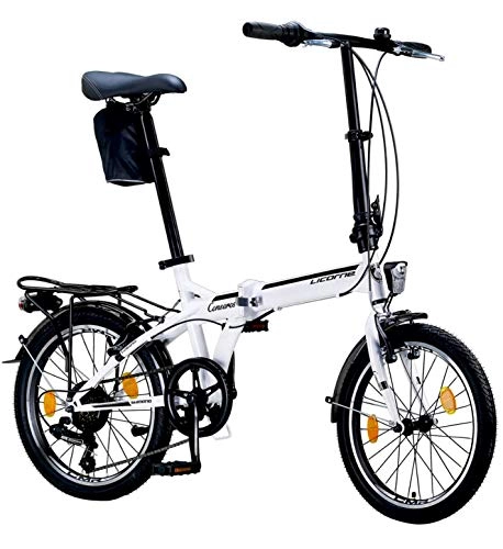 Plegables : Licorne Bike Bicicleta plegable prémium de 20 pulgadas, para hombres, niños, niñas y mujeres, cambio Shimano de 6 velocidades, bicicleta holandesa, Conser, blanco / negro