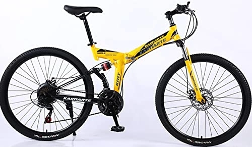 Plegables : Ligero Bicicleta Plegable, 26 Pulgadas Doble Suspension Bicicleta Montaña Fácil De Plegar Bicicletas Urbanas, Para Adultos Adolescentes Estudiante yellow, 24 inches
