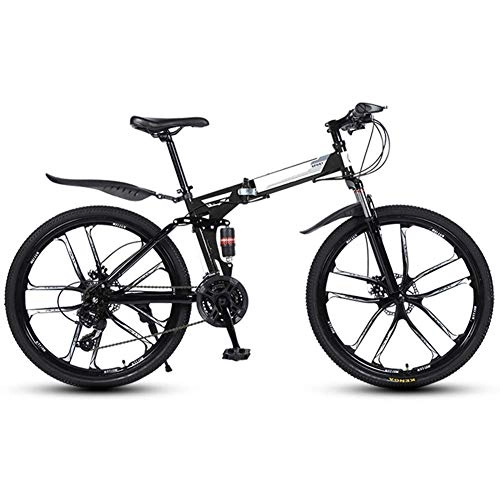 Plegables : LKAIBIN Bicicleta de Cross Country de Lkiibin Deportes al aire libre Bicicleta plegable 27 velocidades MTB 26 pulgadas Ruedas Offroad doble suspensión bicicleta y doble disco de freno (color negro)
