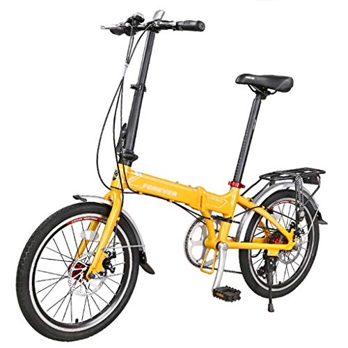 Plegables : Long 20en Las señoras de la Bici Amarilla, Adultos Plegable Bicicleta de 7 Frenos de Disco de Doble Velocidad, de aleación de Aluminio de Bicicletas Plegables de Bici for Las Mujeres, estudiantiles