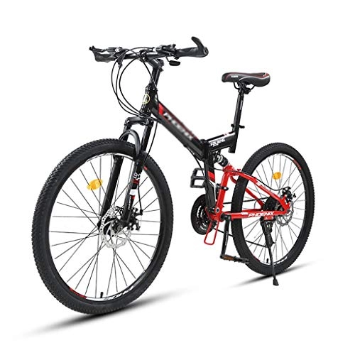 Plegables : Long Bicicletas de montaña Plegable de 26 Pulgadas for los Hombres, suspensión Completa 24 Bicicletas de montaña Velocidad, Frenos de Doble Disco, Negro y redFolding Bicicletas for Adultos