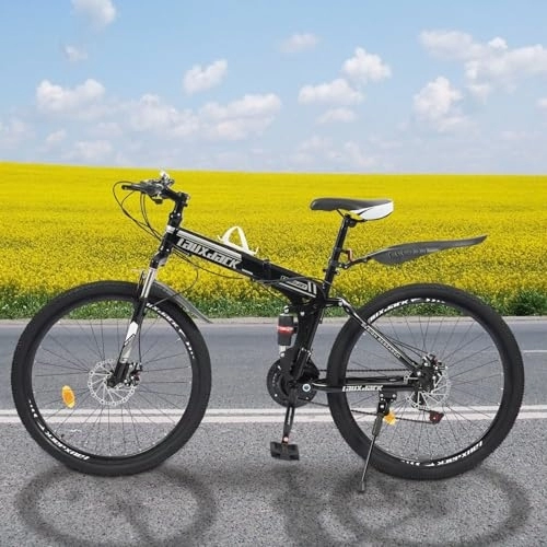 Plegables : LOYEMAADE Bicicleta de montaña unisex de 26 pulgadas con frenos de disco de 21 velocidades, Plegable con horquilla delantera con suspensión, Amortiguador trasero