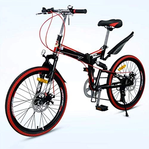 Plegables : LQ&XL Bicicleta De Montaña Plegable Hombre, Mountain Bike Btt, Bici Unisex Adultos Ligera, Cuadro De Aluminio, 7 Velocidades, Rueda De 22 Pulgadas, sillin Confort Ajustables / Red