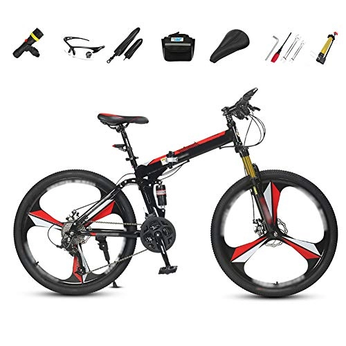 Plegables : Luanda - Bicicleta de montaña todoterreno plegable de 26 pulgadas que absorbe los golpes, para hombre y mujer adulta, bicicleta plegable de viaje – 27 velocidades con freno de disco doble, rojo