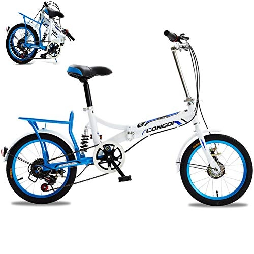 Plegables : LUKUCEA 20" Ligero Plegable Bicicleta de Ciudad Bicicleta de Ciudad para Adultos Ultra Ligera 6 velocidades, Amortiguador de Choque Bicicleta portátil, Azul