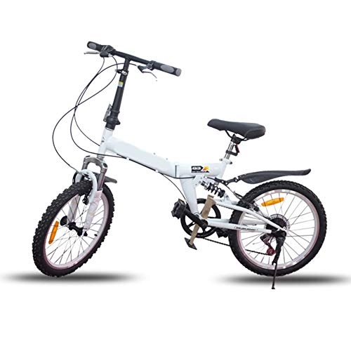 Plegables : LUKUCEA 20" Ligero Plegable Bicicleta de Ciudad Bicicleta de Ciudad para Adultos Ultra Ligera 6 velocidades, Amortiguador de Choque Bicicleta portátil, Blanco