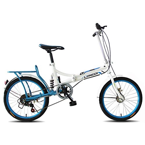 Plegables : LUKUCEA Bicicleta de Plegable de 20 Pulgadas Bicicleta Plegable de 6 velocidades Bike Manillar Y Sillin Confort Ajustables, Amortiguador de Choque Bicicleta portátil, Azul