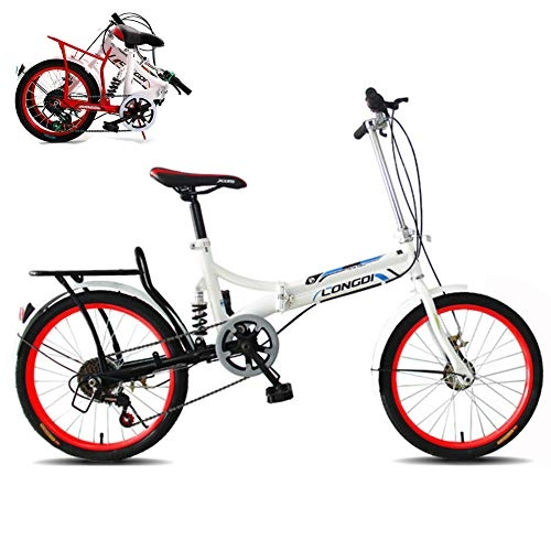 Plegables : LUKUCEA Bicicleta Plegable, Bicicletas portátiles de 20 Pulgadas y 6 velocidades, Bicicleta de Viajeros urbanos para Adolescentes Adultos, Rojo