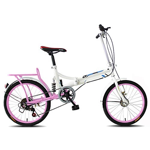 Plegables : LUKUCEA Bicicleta Plegable Urbana 6Velocidades Unisex Folding Bike Manillar Y Sillin Confort Ajustables, Rosado