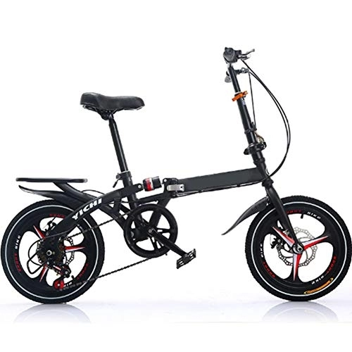 Plegables : LVTFCO Bicicleta para adultos, bicicleta plegable de 16 pulgadas, bicicleta plegable ligera, doble disco, rueda de aleación de aluminio, para personas mayores de 12 años, color negro
