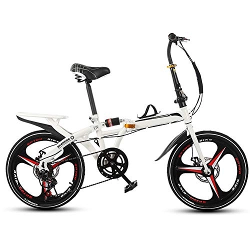Plegables : LVTFCO Bicicleta plegable de 6 velocidades, marco de acero de alto carbono ultraligera, con freno de disco doble, para hombres y mujeres estudiantes, color blanco