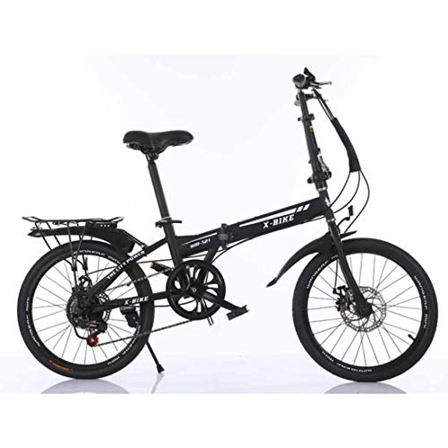 Plegables : Marco de Acero de Carbono Unisex del Freno de Disco de la Bicicleta Unisex de la Bicicleta Variable Plegable de la Velocidad, Black
