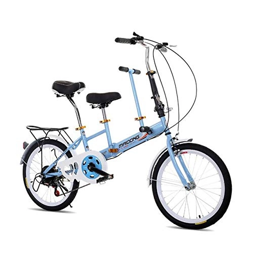 Plegables : Mdsfe Bicicleta Plegable de 20 Pulgadas   V Freno Bicicleta tándem Bicicleta para Padres e Hijos Mini Bicicleta de 7 velocidades con Canasta Bicicleta Plegable e - Azul, 20 Pulgadas, 7 velocidades