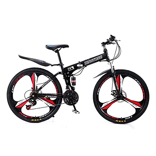 Plegables : MENG 26"Bicicleta de Montaña de Ruedas para Hombres Mujer Adulto Y Adolescentes Mde Acero de Carbono Plegable 21 Velocidad de Freno de Disco Dual con Forjado Frontal Absorbente de Choque / Negro