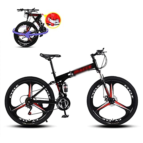 Plegables : MENG Bicicleta de Montaña Plegable 21 / 24 / 27 Velocidad de 26 Pulgadas una Rueda con Doble Suspensión Bicicleta Y Bifurcación de Suspensión Bloqueable (Tamaño: 27 Velocidad, Color: Rojo) / Rojo / 21 Veloci