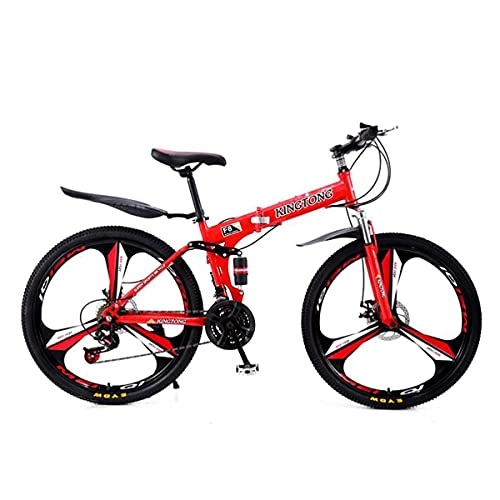 Plegables : MENG Bicicletas de Montaña Plegadas Mde Acero Al Carbono 26 Pulgadas una Rueda 21 Velocidad Dual Disco Freno Y Fragmento de Amortiguador (Color: Negro) / Rojo