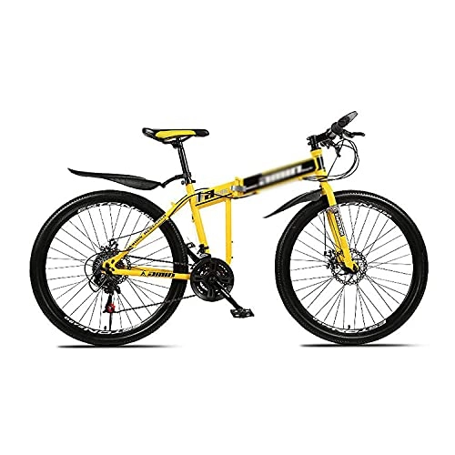 Plegables : MENG Mplegable de Acero Al Carbono de la Bicicleta para Jóvenes / Adultos Y Suspensión Dual, Ruedas de 26 Pulgadas, 21 / 24 / 27-Velocidades (Tamaño: 27 Velocidad, Color: Blanco) / Amarillo / 21 Velocidad