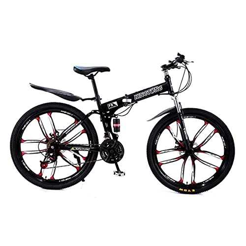 Plegables : MENG Mtb Bicicleta de Montaña Plegable 21 Velocidad Bicicleta 26 Pulgadas Ruedas de Acero Al Carbono con Bifurcación para Amortiguador / Negro