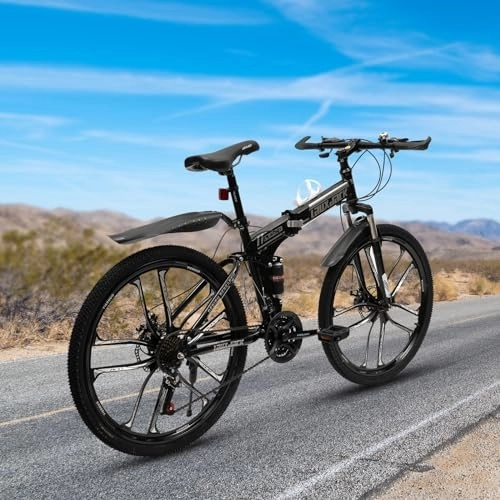 Plegables : Mgorgeous Bicicleta de montaña plegable de 26 pulgadas, 21 velocidades, altura ajustable, bicicleta de montaña de 26 pulgadas, con frenos de disco y amortiguador, bicicletas de suspensión completa