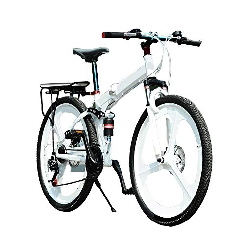 Plegables : MH-LAMP Bicicleta Montaa, Bicicleta Plegable Adulto 24 Velocidades 26 Pulgadas, MTB Doble Suspension, Doble Freno Disco, Marco de Aluminio, Horquilla Bloqueable, Blanco