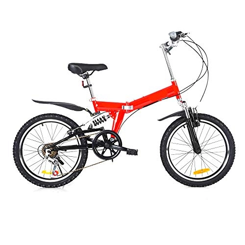 Plegables : MH-LAMP Bicicleta Montaa Plegable, Bicicleta Doble V Freno, MTB Bicicleta de Montaa Doble Suspension, Acero MTB Frame, 6 Velocidades, 20 Pulgadas