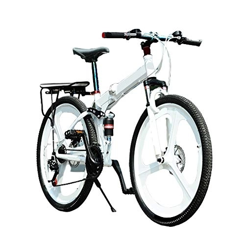 Plegables : MH-LAMP Bicicleta Montaña, Bicicleta Plegable Adulto 24 Velocidades 26 Pulgadas, MTB Doble Suspension, Doble Freno Disco, Marco de Aluminio, Horquilla Bloqueable, Blanco