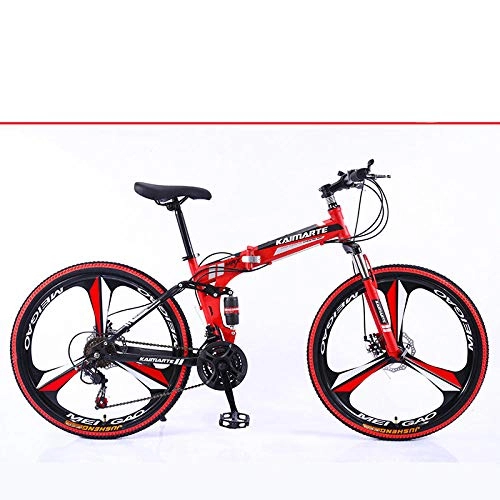 Plegables : Mini bicicleta de montaña plegable ligera de 26 pulgadas, pequeña, portátil, duradera, bicicleta de carretera, bicicleta de ciudad, neumáticos de color rojo y negro_26 pulgadas 24 velocidades