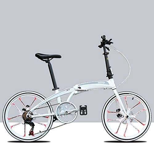 Plegables : Mltdh De 20 Pulgadas Bicicleta Plegable, Ligero, aleación de Aluminio de la Bicicleta de Velocidad Variable, Bicicleta portátil Hombres Y Mujeres Carretera, Blanco