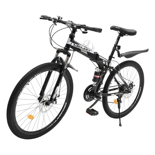 Plegables : MooBeey Bicicleta de montaña plegable de 21 velocidades de acero al carbono, bicicleta de montaña para adultos de 26 pulgadas con frenos de disco, plegable con asiento ajustable en altura (negro y