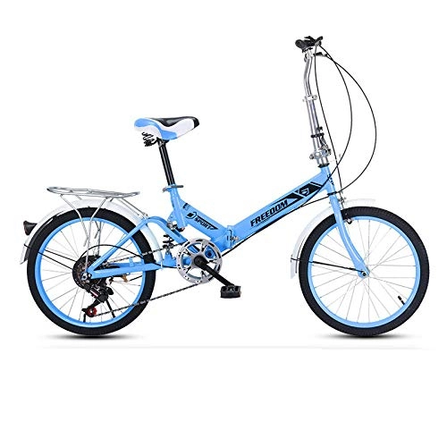 Plegables : Mountain Bike Bicicleta Plegable compacta de Ciudad de 20"-6 velocidades-Velocidad Variable Blue_20 Pulgadas