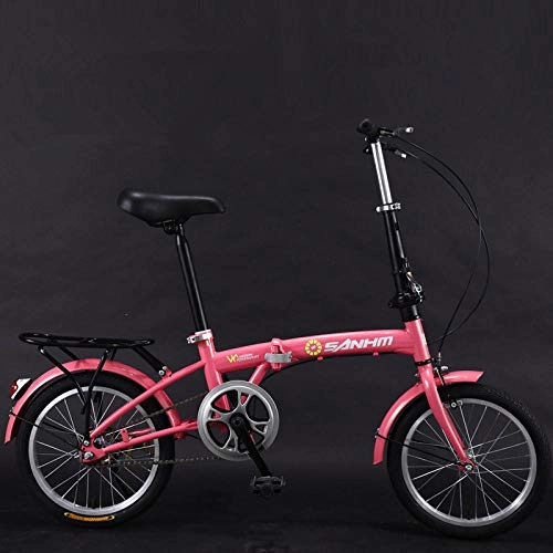 Plegables : Mountain Bike Bicicleta Plegable de 16 Pulgadas, instalación Gratuita para Adultos, Marco de Acero con Alto Contenido de Carbono, Bicicleta de Ciudad de una Velocidad, Rosa_16 Pulgadas