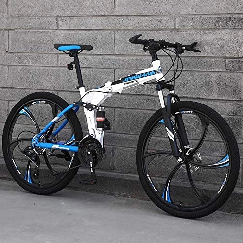 Plegables : Mountain Bike Bicicleta Plegable de 26 Pulgadas Bicicleta de Carretera de montaña portátil Ultraligera para Adolescentes-Six Knife Blue Flower_24 velocidad-26 Pulgadas