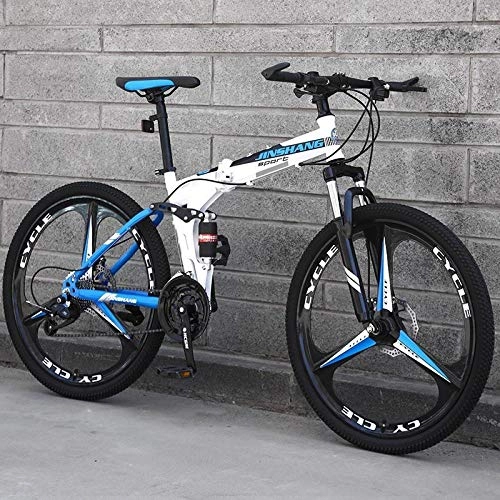 Plegables : Mountain Bike Bicicleta Plegable de 26 Pulgadas Bicicleta de Carretera de montaña portátil Ultraligera para Adolescentes-Three Knife Blue Flower_24 speed-26 Pulgadas