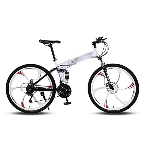 Plegables : MQJ Bicicleta de Montaña Plegada Mde Acero 21 / 24 / 27 Velocidad de 26 Pulgadas Ruedas Dual Suspensión Bicicleta Adecuada para Hombres Y Mujeres Entusiastas de Ciclismo / Blanco / 24 Velocidades