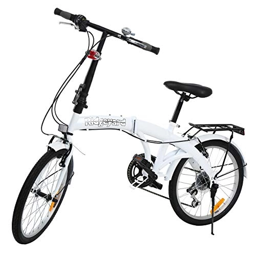 Plegables : MuGuang Bicicleta plegable de 20 pulgadas con 7 marchas, con luz LED de batería y soporte trasero, color blanco